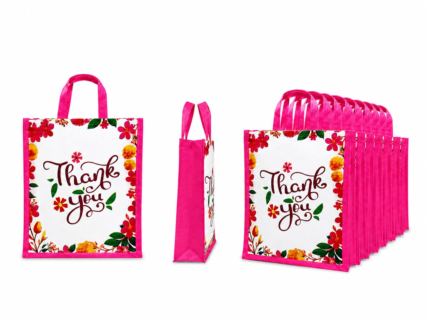 Return gift bag (Thank you Bags) 80 GSM | Birthday Party Return Bag | Wedding Return Gift Bag (Thamboolam bags) - Medium size (Pink color, 12 x 10.5 inch Bags)