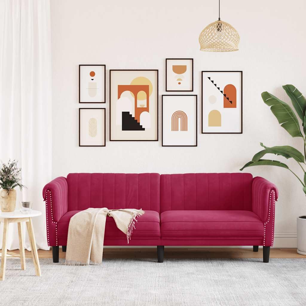 Sofa 3-osobowa z aksamitu, tapicerowane meble z wypełnieniem piankowym, 203 x 77 x 74 cm, nowoczesny salon, kanapa do relaksu i wypoczynku, stabilne nogi z litego drewna