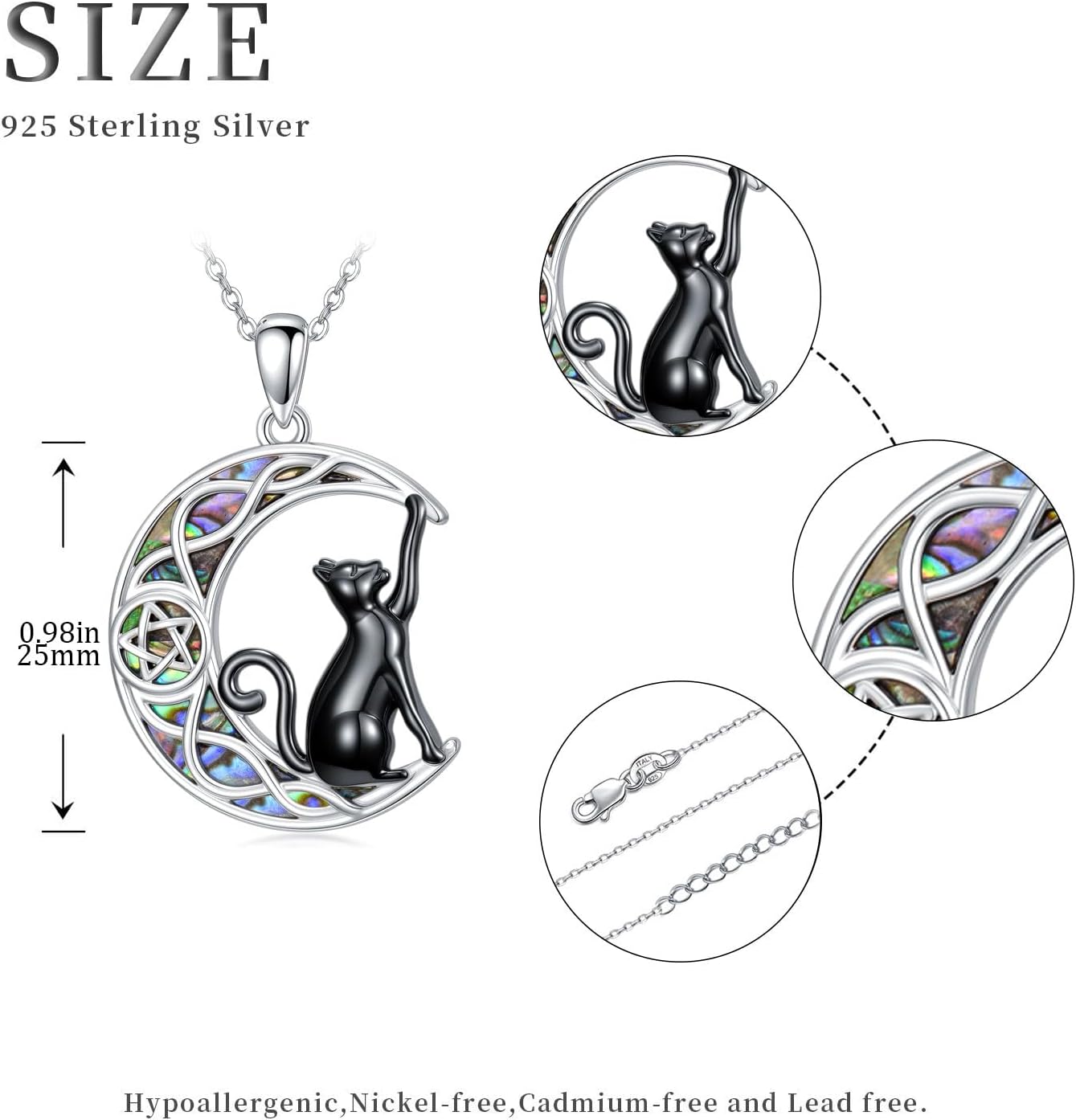 Celtic Moon Necklace 925 Sterling Silver Abalone Pentagram Pendant Necklace Jewelry Viking Gifts for Women Girlfriend Mom
