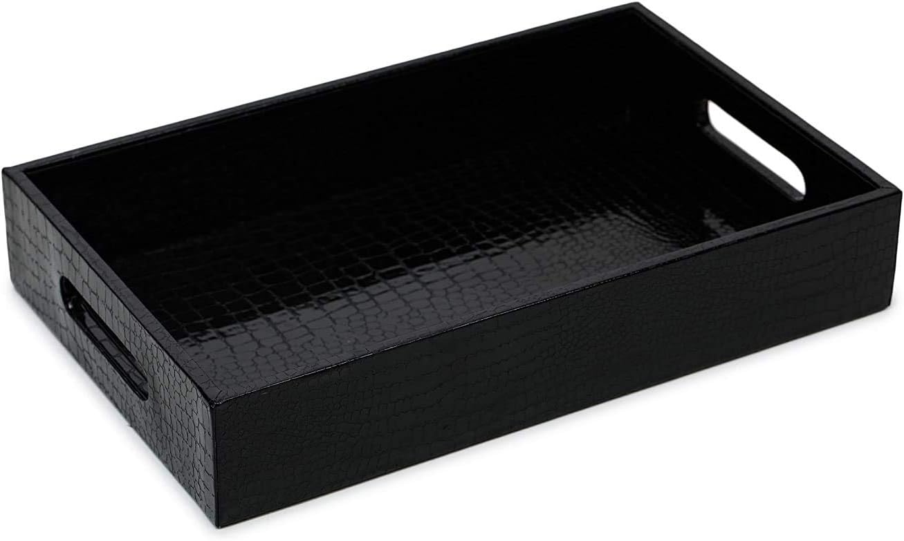Abrazo Handcrafted Leatherette Decorative Serving Tray for Table Decor, Kitchen and Dining and Gifts Black Color