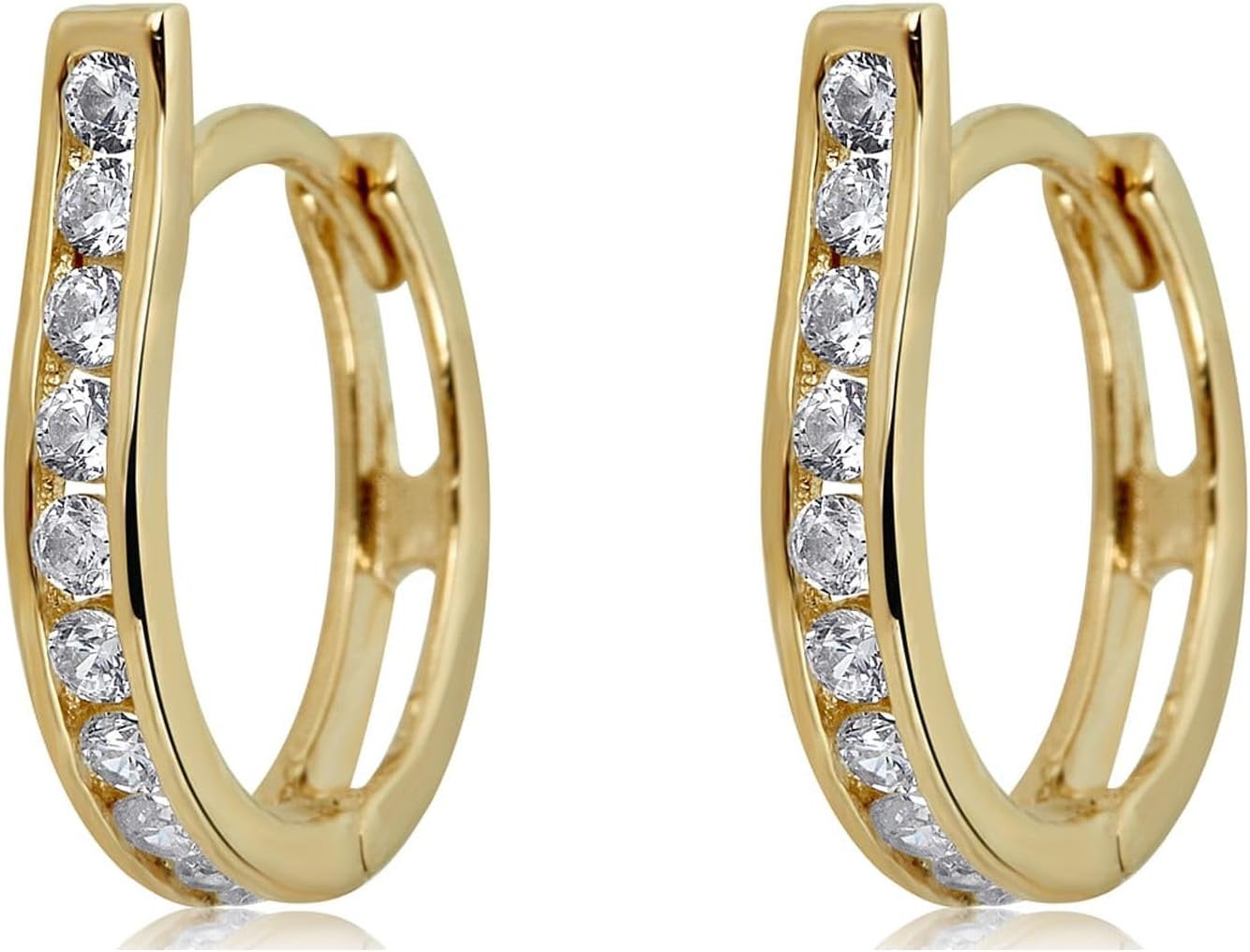 AVORA 10K Yellow Gold Fancy Simulated Diamond CZ Huggie Hoop Earrings