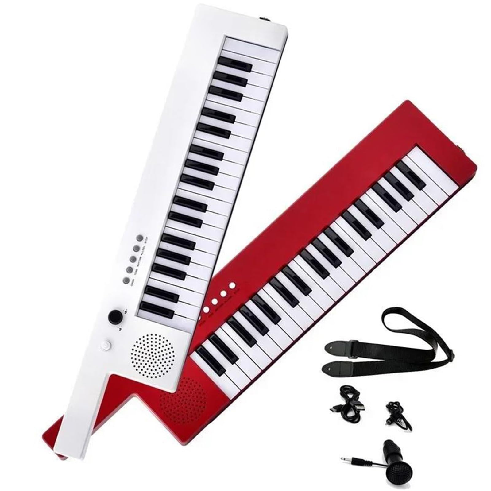 Órgano Electrónico De Guitarra Recargable De 37 Teclas Con Teclado Y Micrófono Con Correa Para El Hombro(Red)