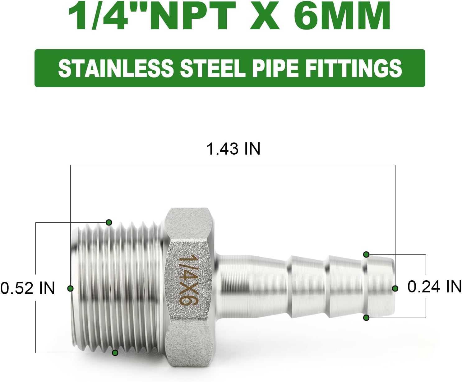 TAISHER 5PCS 304 Stainless Steel of Air Hose Fittings, New Hose Barb Fittings 1/4" Barb x 1/4" MNPT Pipe Adapter with 5PCS Hose Clamp