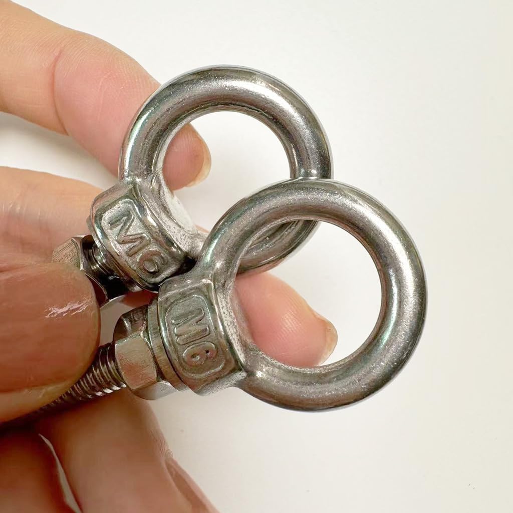304 Stainless Steel Eye Bolt, 5 PCS M6 Heavy Duty Lifting Ring 1.6" Threaded Eyebolt Shoulder Eye Bolts with Nuts and Flat Washers(Thread Length 40mm)