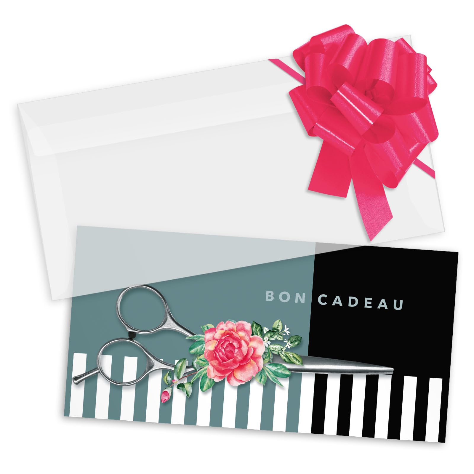 POS BON. 100 formulaires pour créer vos propres bons cadeaux + enveloppe + nœuds ruban, pour des salons de coiffure. K9295F2-100-V2