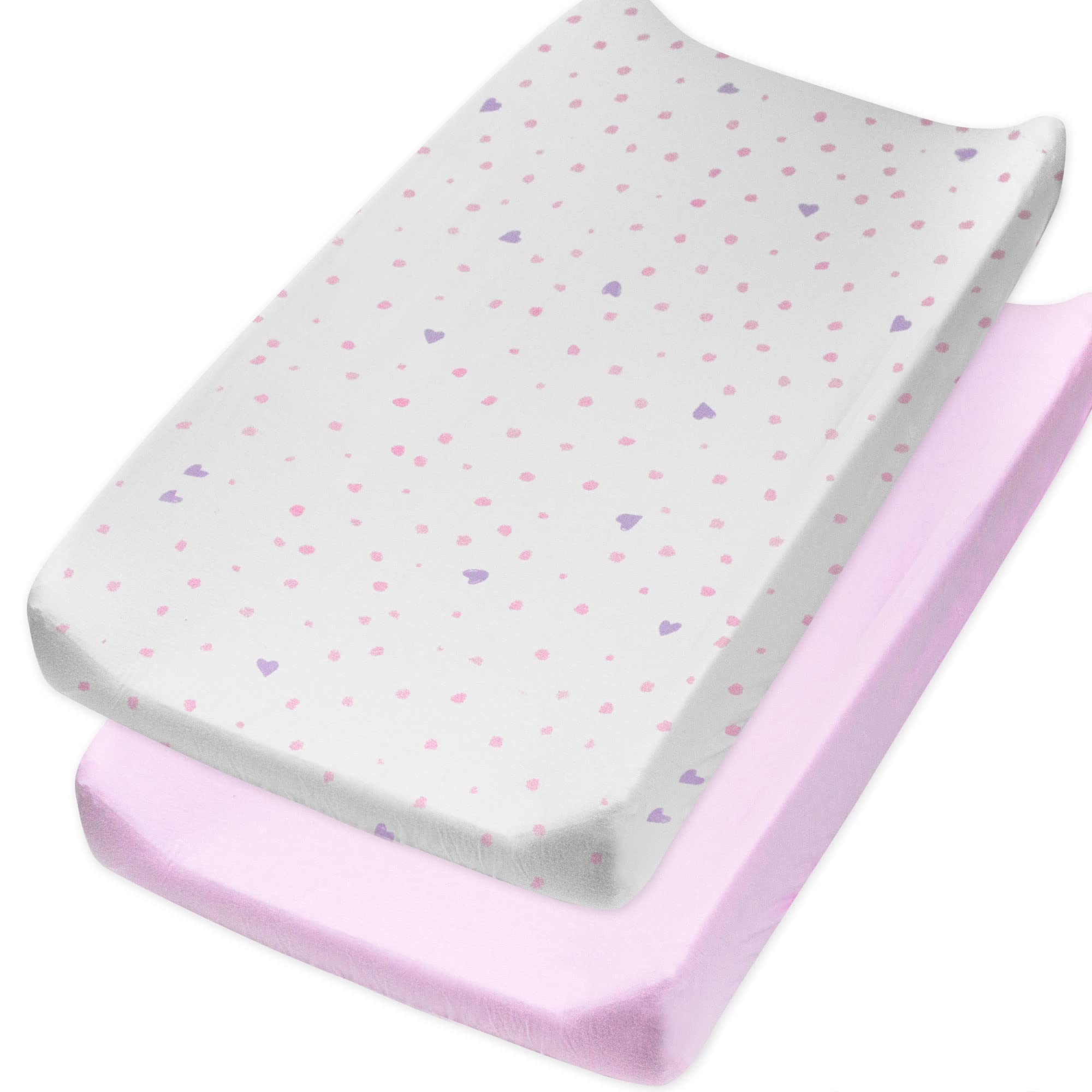 HonestBaby Changing Pad Cover Sets Terry and Knit Prints 100% Organic Cotton for Baby Boys, Girls, Unisex, 2-Piece Love Dot, One Size-image-10