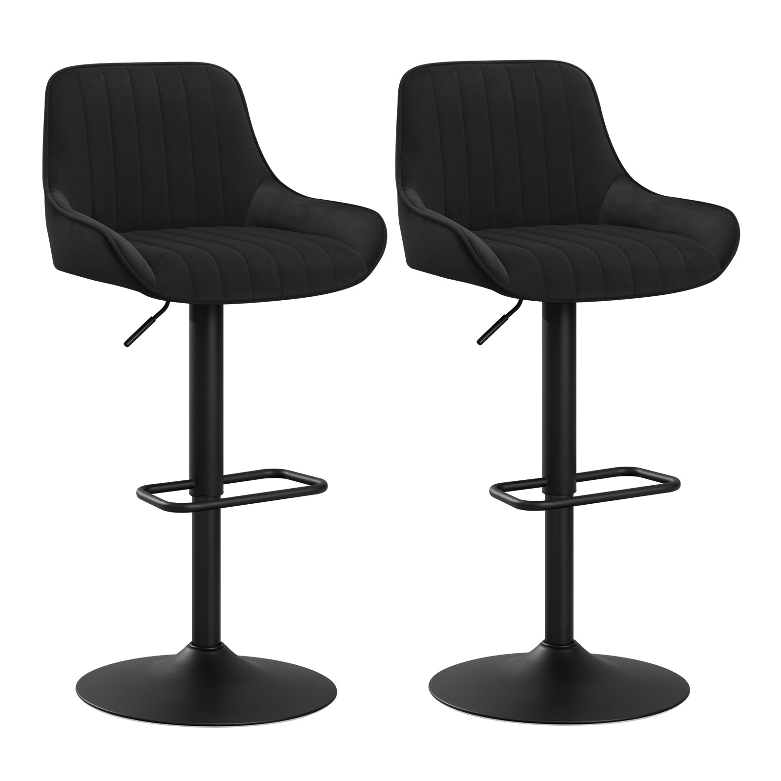 WOLTU Taburetes de Cocina, Juego de 2 Taburetes Altos Regulable Altura, Sillas Cocina con Reposapiés, para Comedor Bar Restaurante Cafetria, Base Metalica, Asiento de Terciopelo, Negro