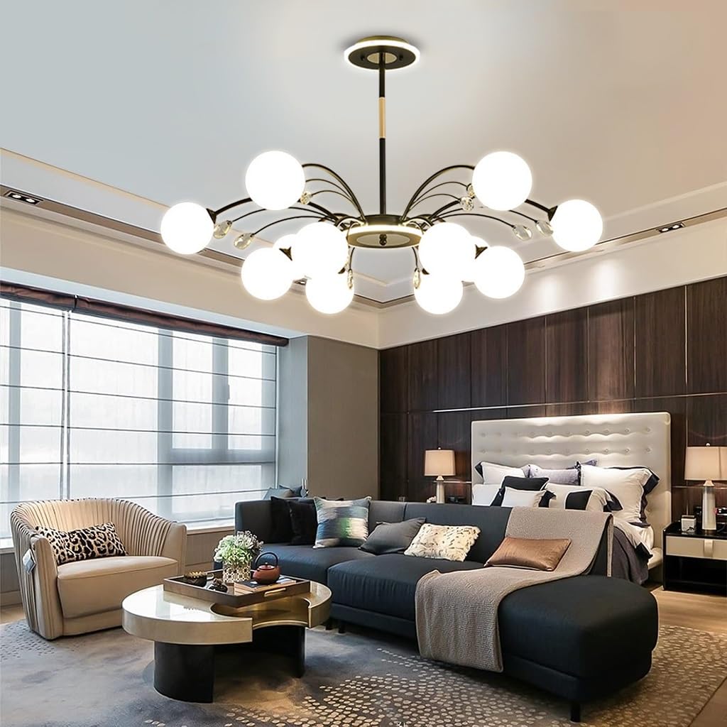 LYSDjia 6-Lights Globe Mid Century Chandelier Modern Sputnik Pendant Light Fixture with G9 Bulb Brushed Metal Finished with White Globe Glass Lampshade Dining Kitchen Island Bedroom Hanging Lighting(B — image 1