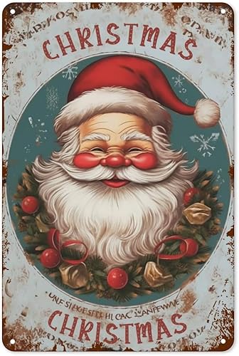 Letrero de metal de Navidad de Papá Noel para decoración de pared, estilo retro, diseño de Navidad, placa vintage, 8 x 12 pulgadas
