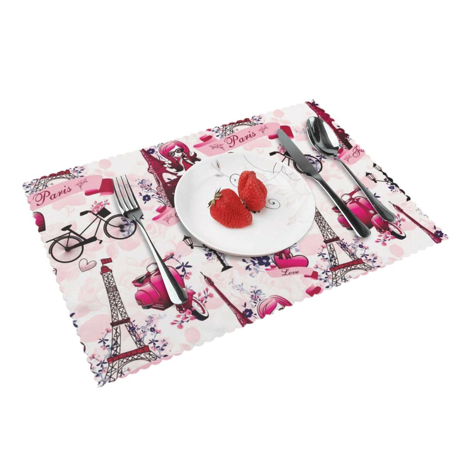 Bnvsadc Cityscape Paris Eiffel Tower France 4 Pcs Heat Resistant Placemat 45X30 Cm, Printed Non-Slip Place Mats For Kitchen Dining Table Indoor Outdoor