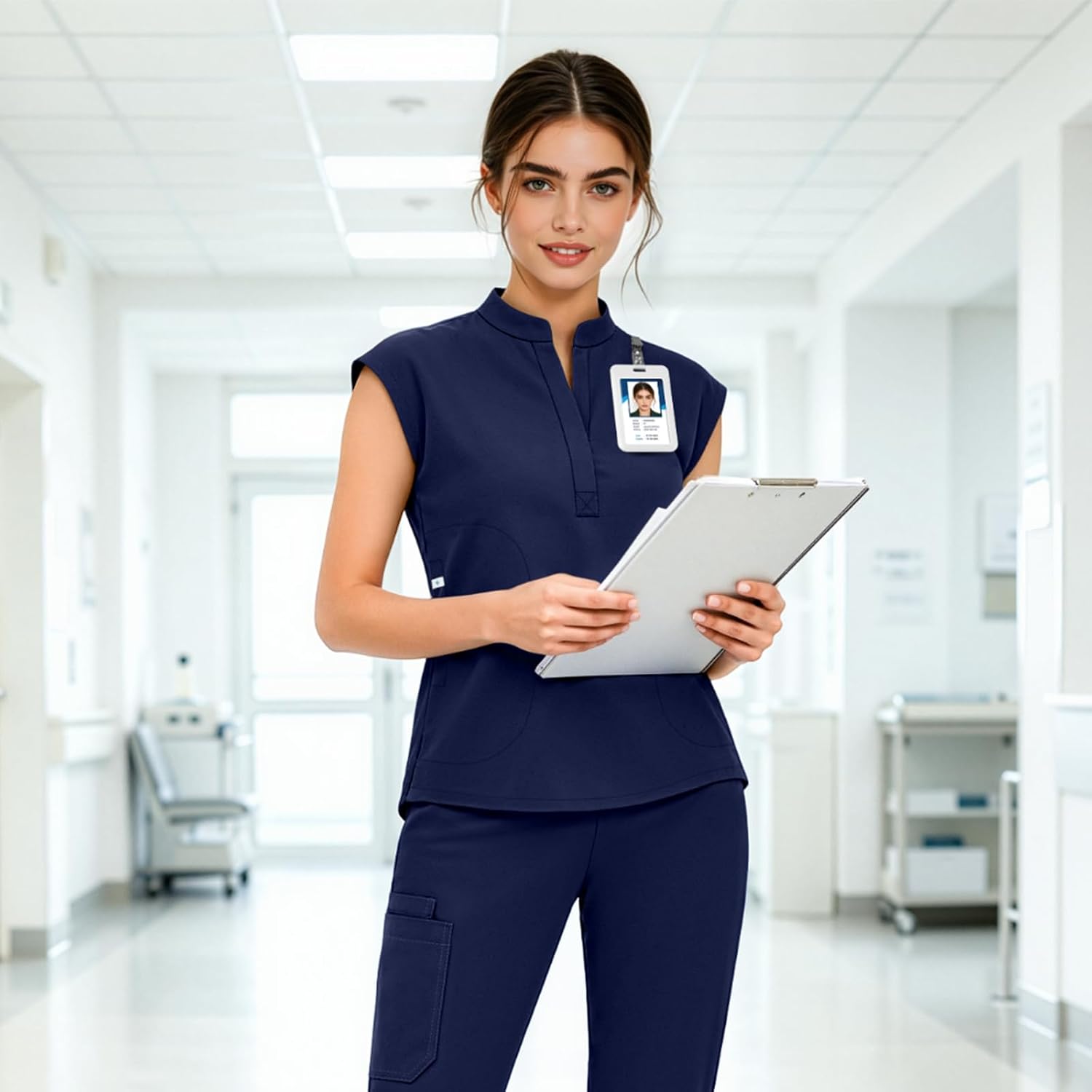 Scrubs for Women Top - Soft Stretch Mandarin Collar Oversize Fit Scrub Shirts with 2 Pockets