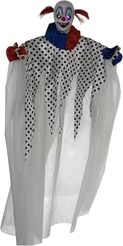 Miniatura 19 de Haunted Hill Farm Payaso parlante aterrador de tamaño real con luces y sonidos activados por el tacto, funciona con pilas, decoración