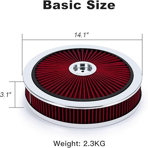 Miniatura 3 de Filtro de aire de repuesto de alto flujo 43661 compatible con Chevrolet GMC Ford de 14 x 3 pulgadas, tapa de flujo de flujo, lavable y reutilizable,