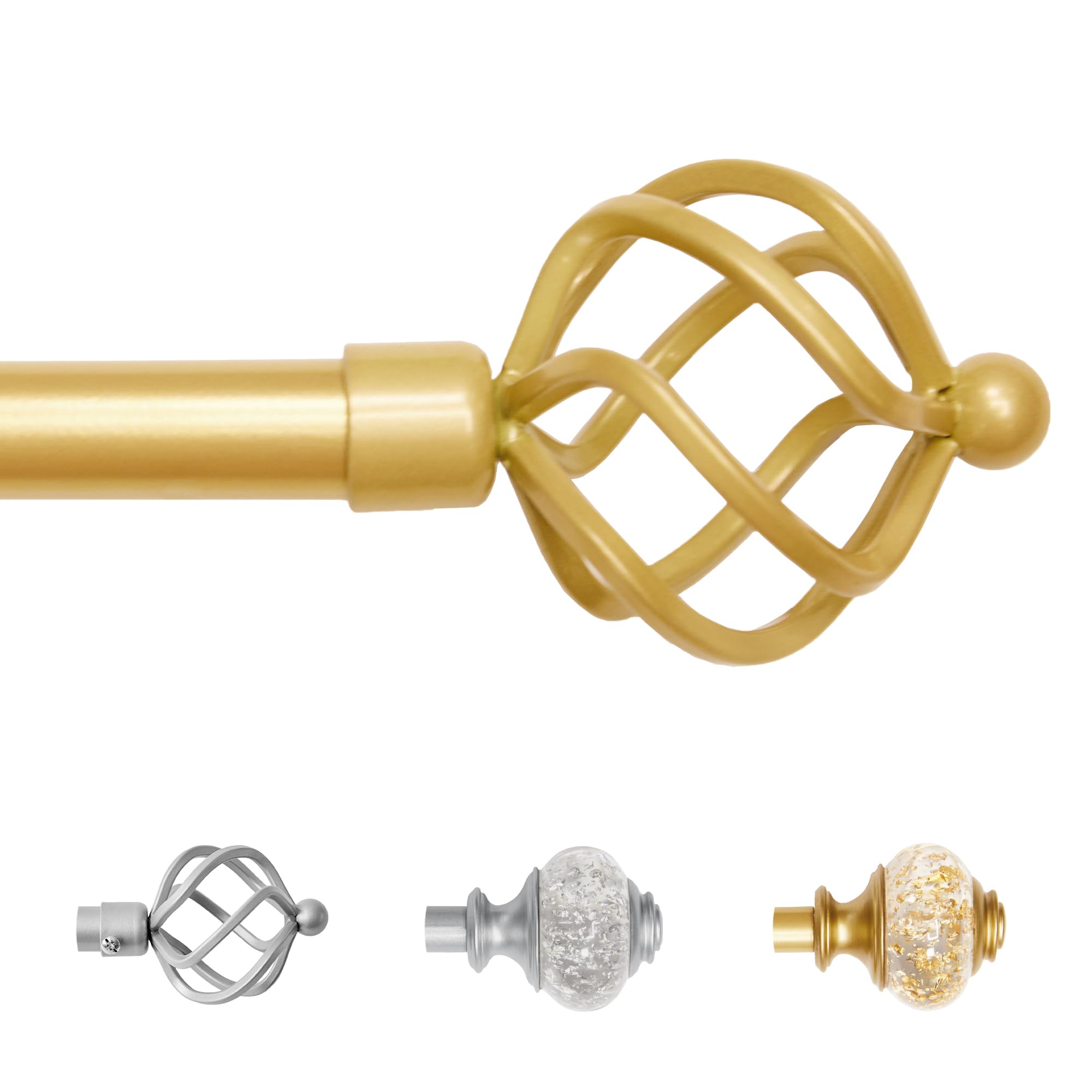 Sharpliving Morden Style Gold Curtain Poles and Fittings for Door 122 to 214 cm Long, Extendable Eyelet Curtain Rod with Spiral Finial, Heavy Duty Metal Curtain Pole for Eyelet Blackout Curtains
