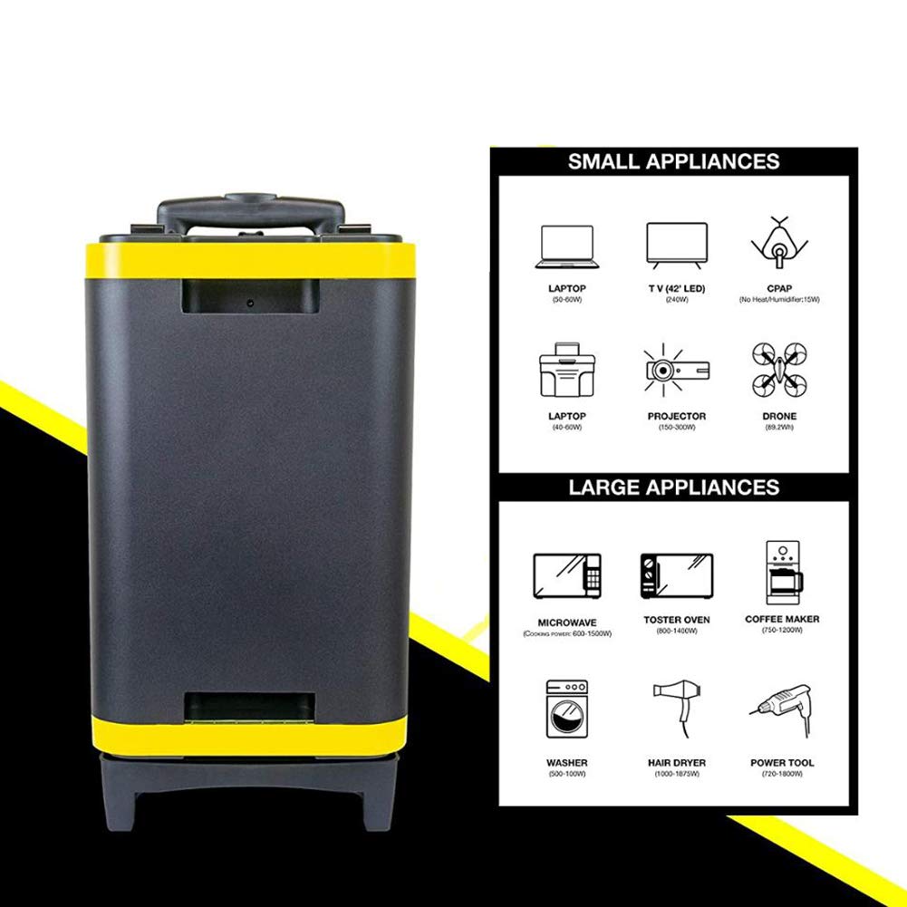 WSHA Générateur Solaire de Centrale électrique Portable 2000W 1886WH Batterie de Secours au Lithium-ION avec 2 Roues, pour Le Camping Autonome en Plein air