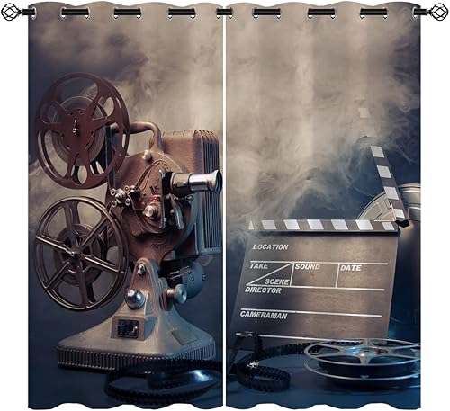 Cortinas opacas de cine para niñas y niños, decoración del hogar, cámara retro, cinematografía, película, ojales, aislamiento térmico, cortinas de