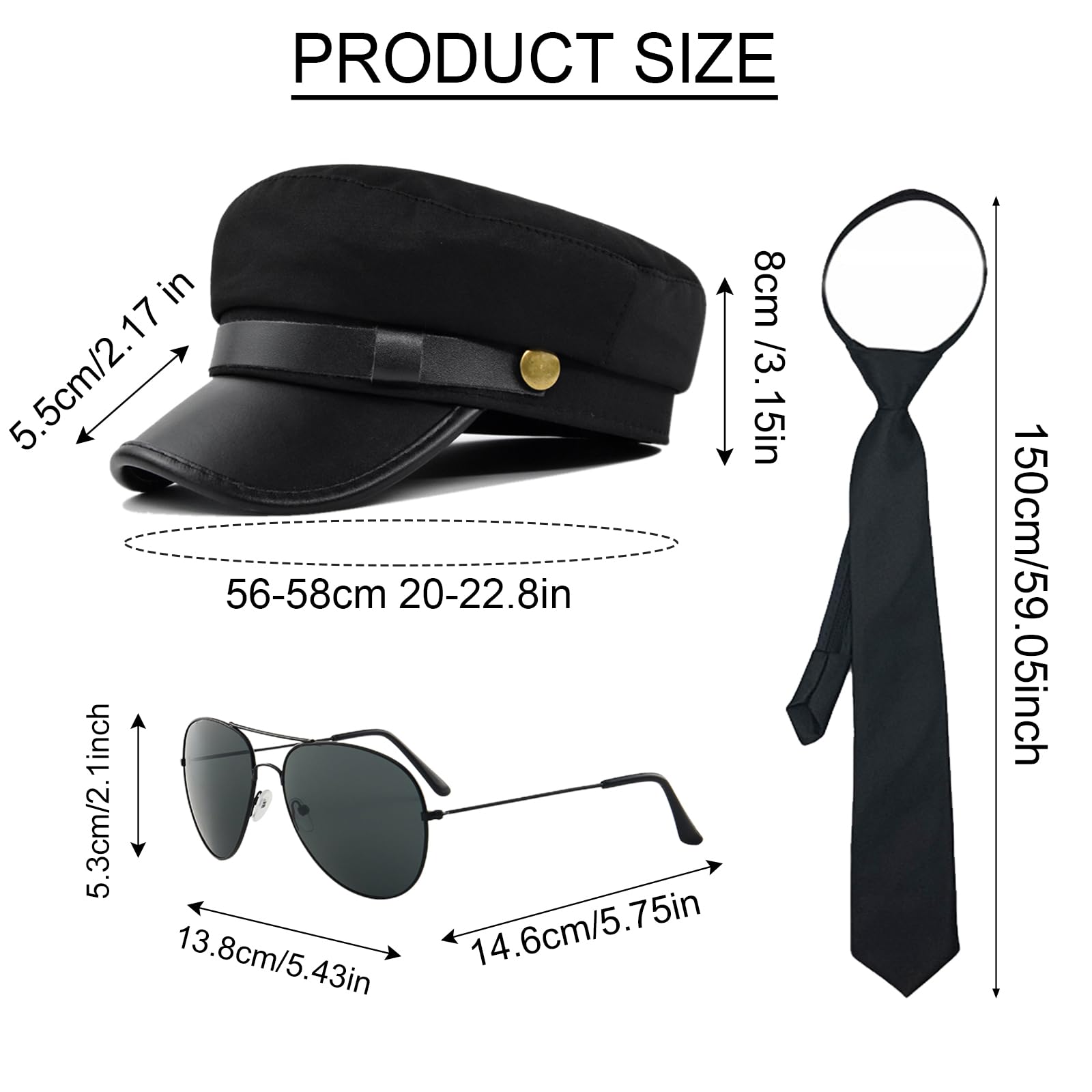 XNIVUIS 6 Pcs Pieces Chauffeur Costume Accessories Novelty Driver Costume Black Hat Sunglasses Bow Tie Gloves fake beard 1980s Gangster Biker Costume Accessories for Cosplay Theme Party (black) - Image 2