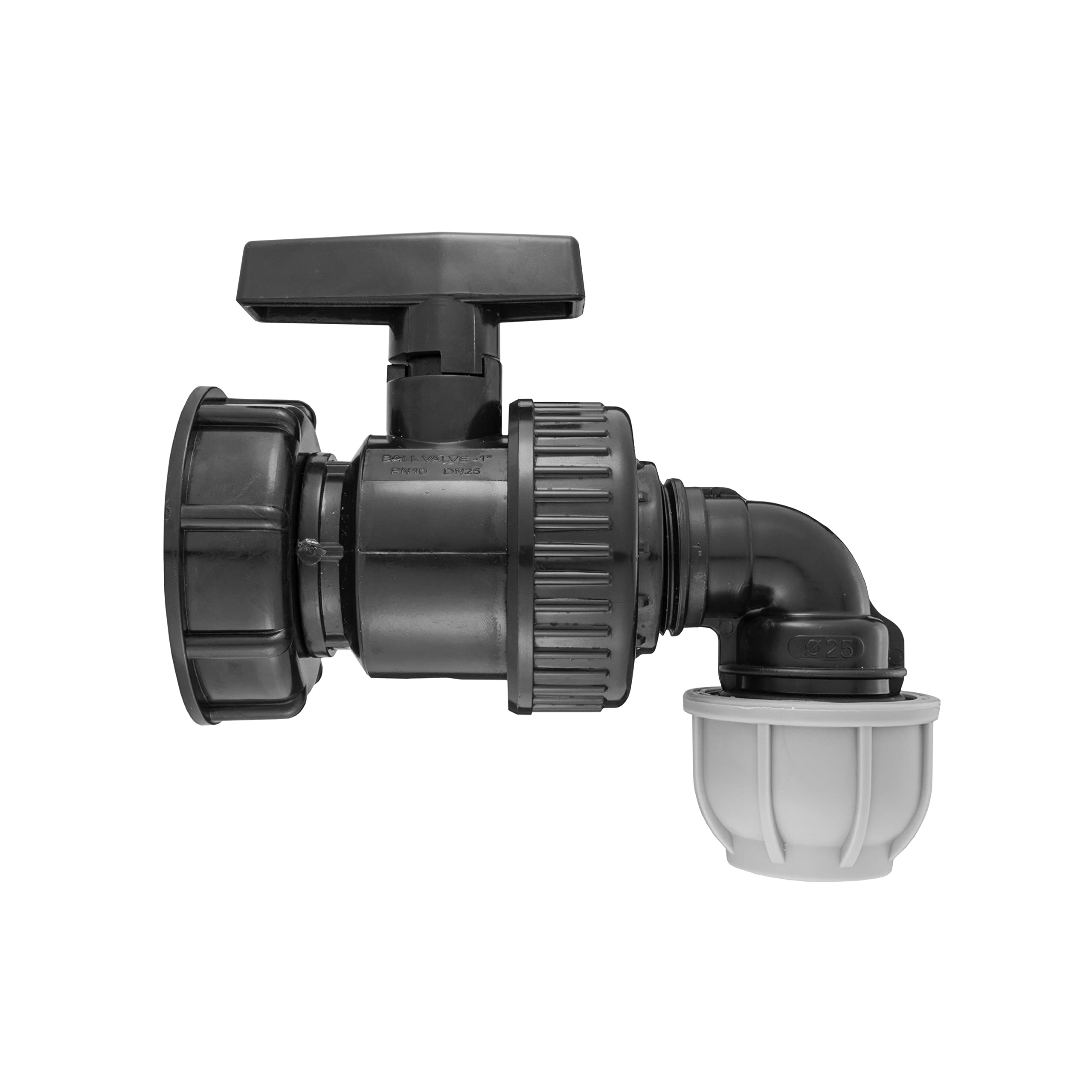 IBC s60x6 portible Water Storage Tank Outlet Adaptor Heavy Duty Polypropylene Valve+ mdpe elbow in 3 Sizes (32mm mdpe)