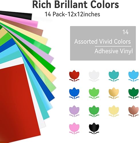 Miniatura 2 de Paquete de 14 láminas de vinilo permanentes, autoadhesivas para Cricut, hojas de vinilo permanentes para exteriores para calcomanías del hogar,