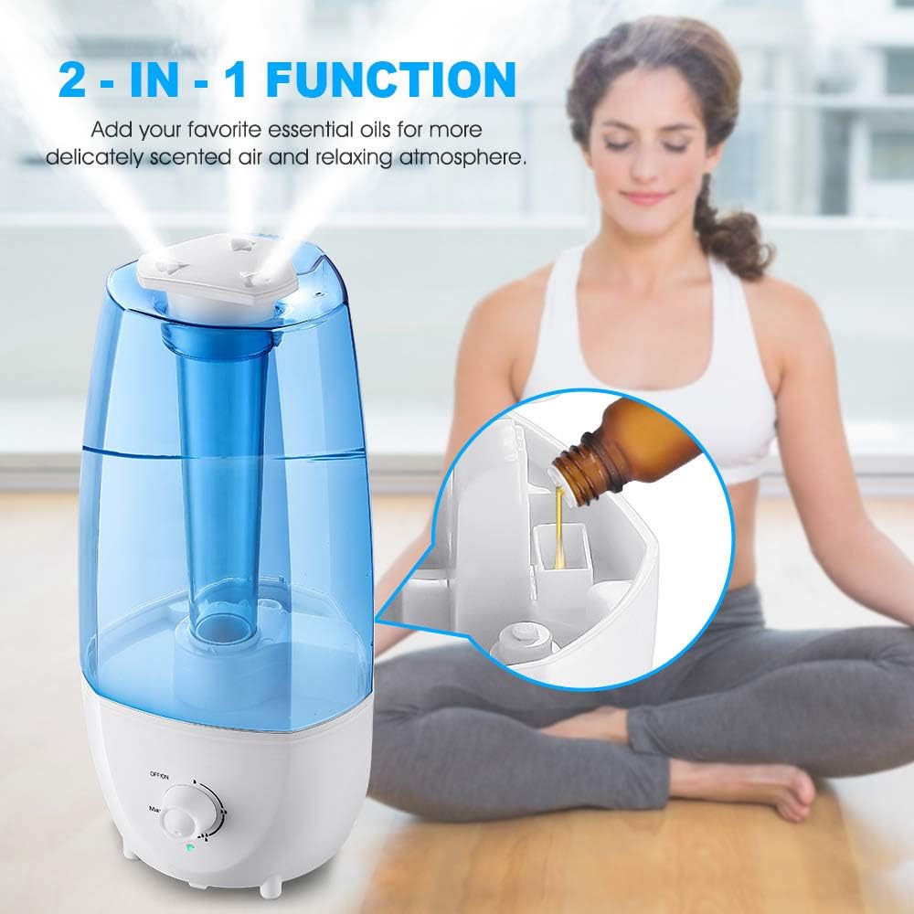 Cool Mist Humidifier Oil Diffuser Vaporizer Ultrasonic, 3L/0.8 Gal for Bedroom, Baby, Home, Office, LED Display, Timer/Sleep Mode Quite, Filter Free, Waterless Auto Off, Portable, 3 Mist Level