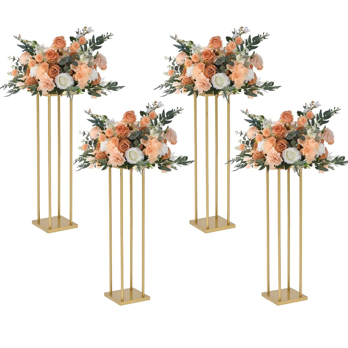 Vincidern 4PCS Gold Flower Stand Centerpiece for Wedding Table Decorations,Metal Flower Stand for Wedding Road Centerpieces, Events, Party (31.5in Tall)