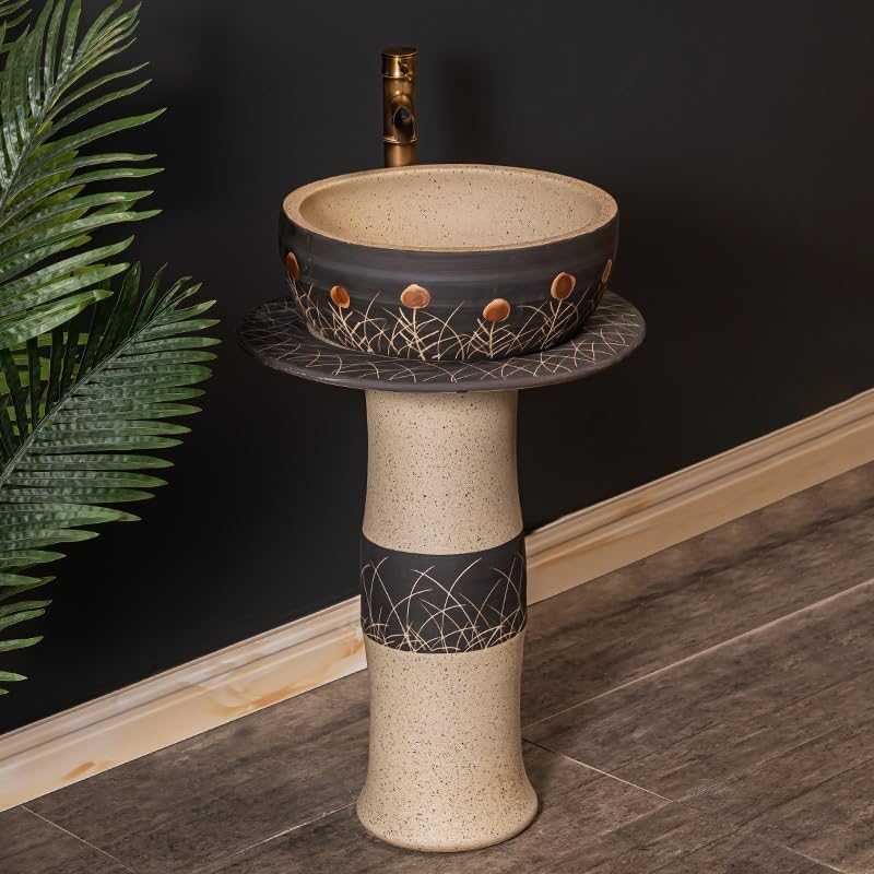 Bathroom Countertop Vessel Sink Home Balcony Column Sink Wash Basin Ceramic Hotel Pedestal Sink Vanity