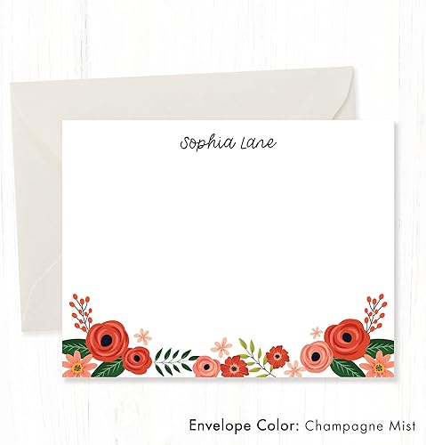 Miniatura 5 de Papelería floral personalizada para mujeres con nombre personalizado, 5.5 x 4.25 (A2) Tarjetas de papelería planas con sobres