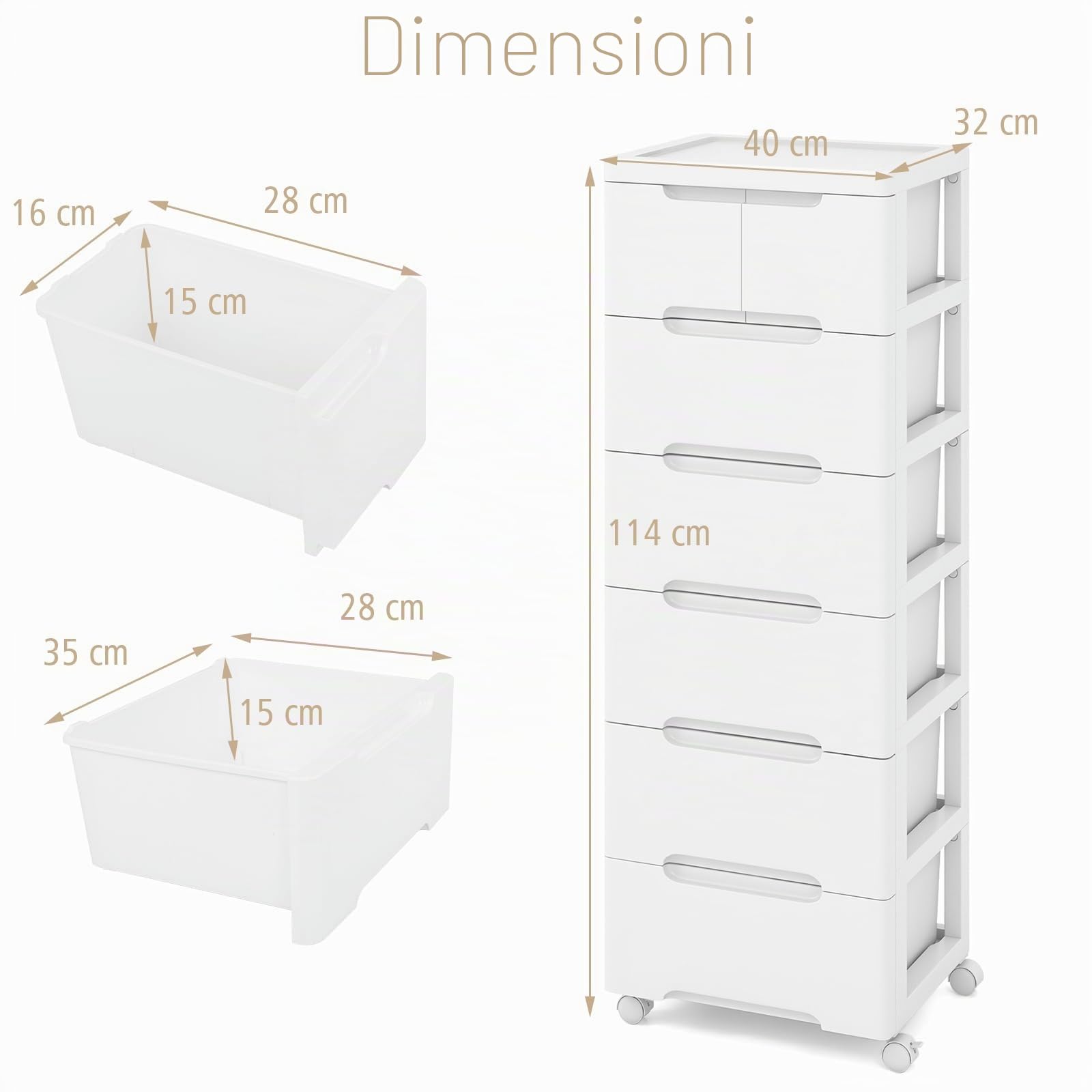 KOMFOTTEU Cassettiera con 4 Ruote a 4/5/6 Cassetti, Carrello Portaoggetti in Plastica, Carrellino Salvaspazio per Bagno, Cucina, Soggiorno, Camera da Letto, Bianco (6 Cassetti)