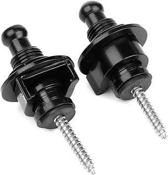 Eison Guitar Strap Locks and Buttons Security Quick Release Straplocks Strap Retainer System Nickel (2 Pieces Pack) (Black)