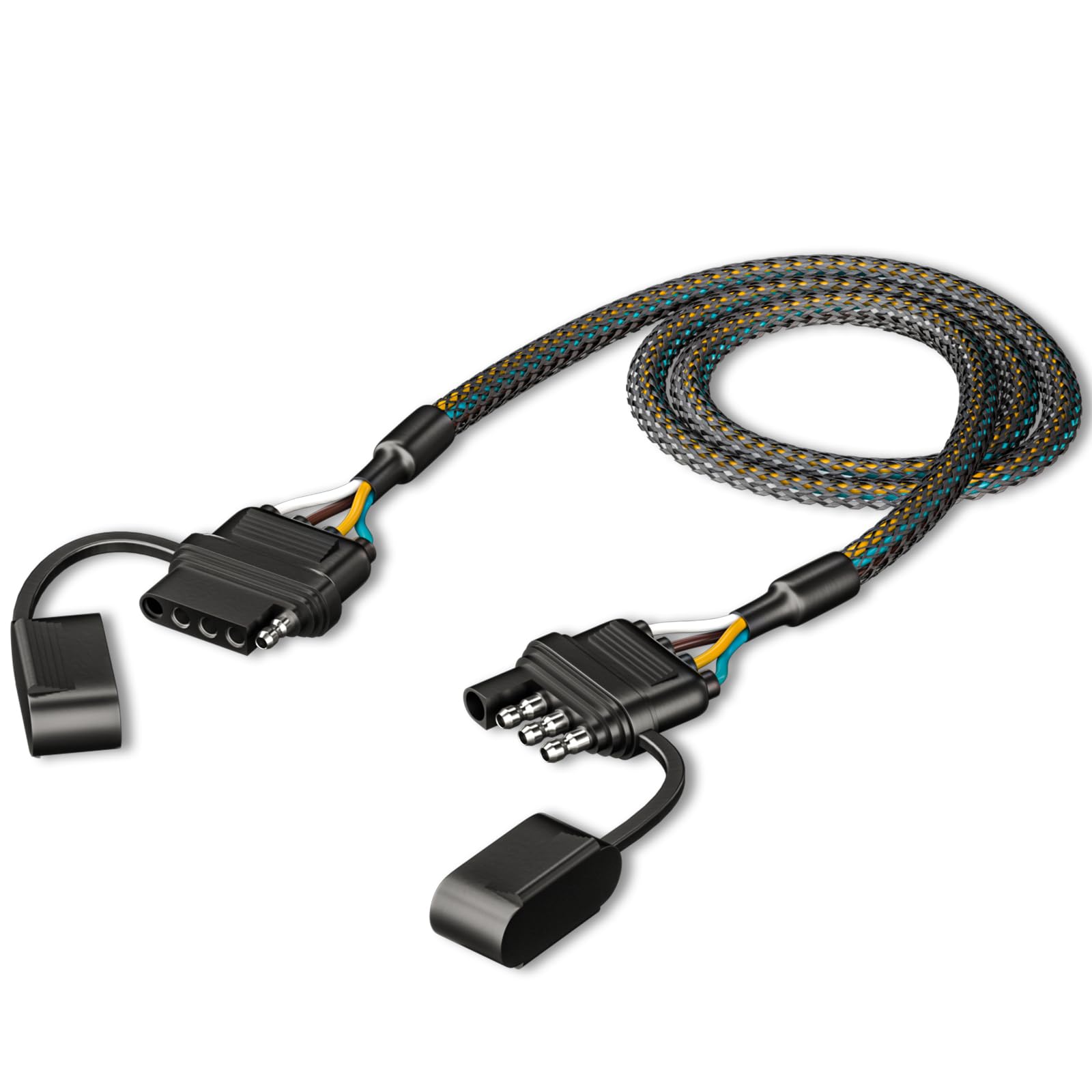 Goupchn 4 Pin Flat Trailer Wire Extension Cable 3.3ft/1m 4 Way Connector Male to Female Vehicle-Side and Trailer-Side with Rubber Dust Cover 16 AWG