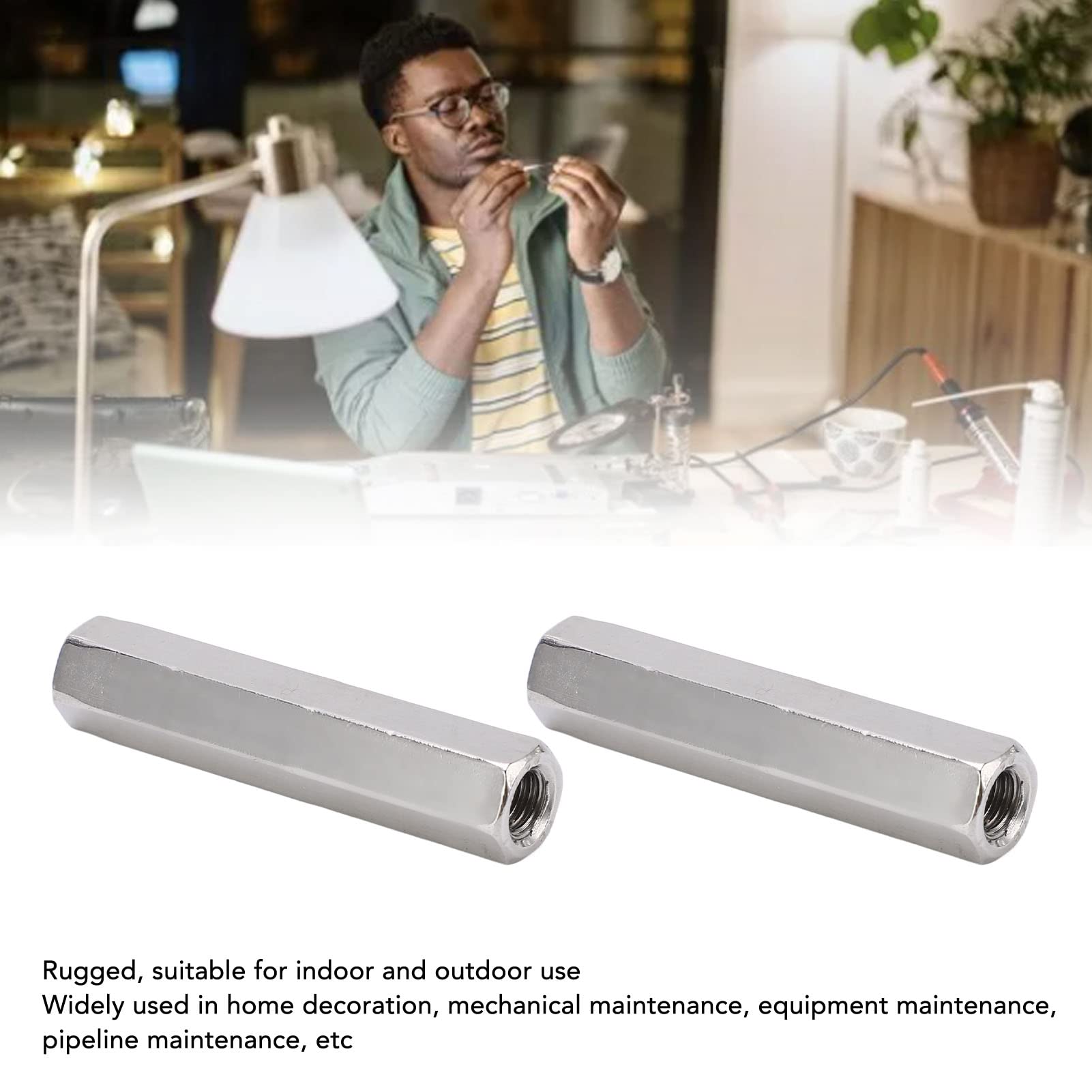 5 Pcs Hex Coupling Nut M8 x 1.25 Female Thread 13mm Outer Diameter 65mm Length 304 Stainless Steel Silver Rod Coupling Nuts