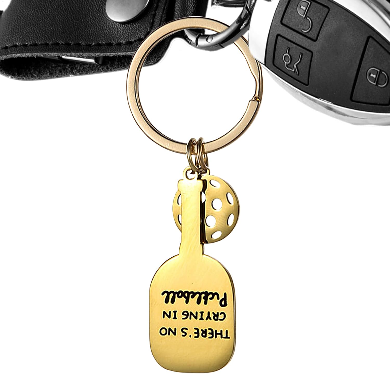 Pickleball Keychain | Stainless Steel Engraved Gift, Player Paddle Charm With Lobes Design, Novelty Key Ring Accessory For