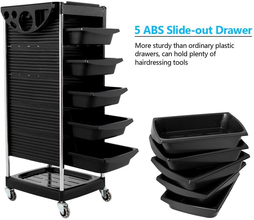 Mefeir Salon Trolley Cart with 5 ABS Drawers & Rolling Wheels for Stylist Hairdresser, Beauty Furniture Hair Styling Storage Station Color Tray Holder
