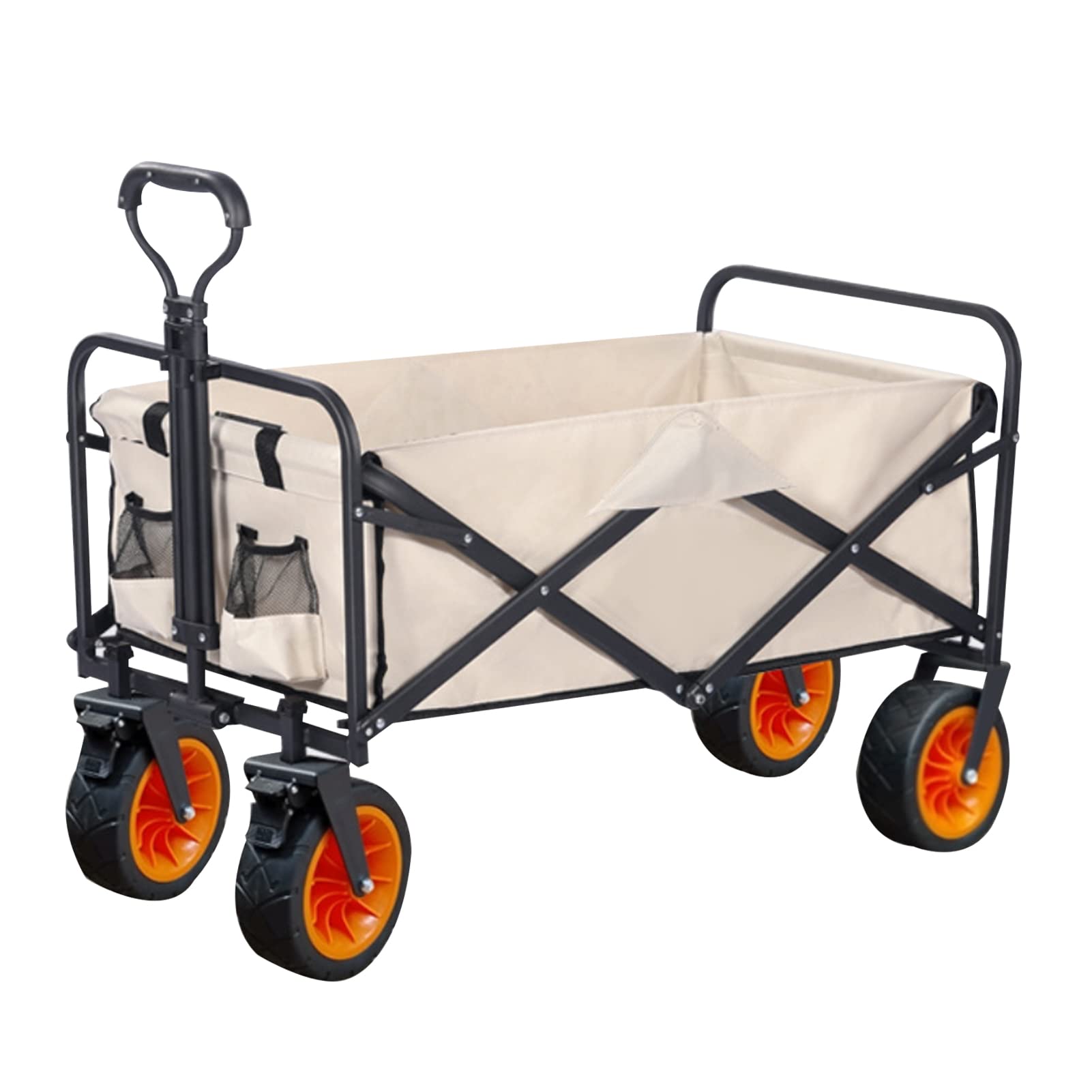 DAYONG Large Collapsible Wagon Cart,Heavy Duty Wagon Garden Carts with 8" All Terrain Wheels,150L Capacity,Utility Grocery Wagon for Camping Shopping Sports (Large, Khaki)