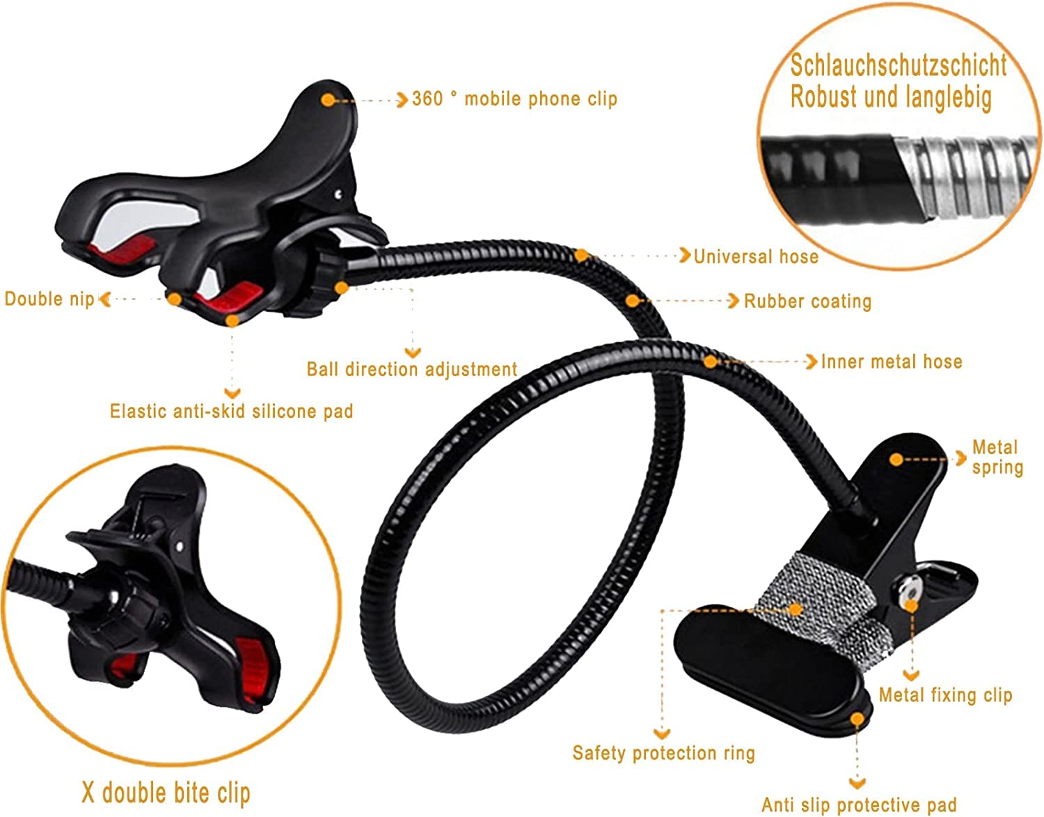 Support Téléphone Col De Cygne Universel 360° - Rotation Et Réglable Pour Smartphones 4,7 à 6,7 Pouces