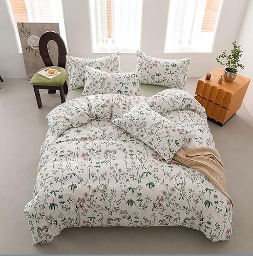 Image of HAVOP 100% Cotton Duvet Cover Single Size Elegant Botanical Plant Floral Bedding Set Flowers Print Quilt Cover Soft Comforter Cover All Season Bedding Set