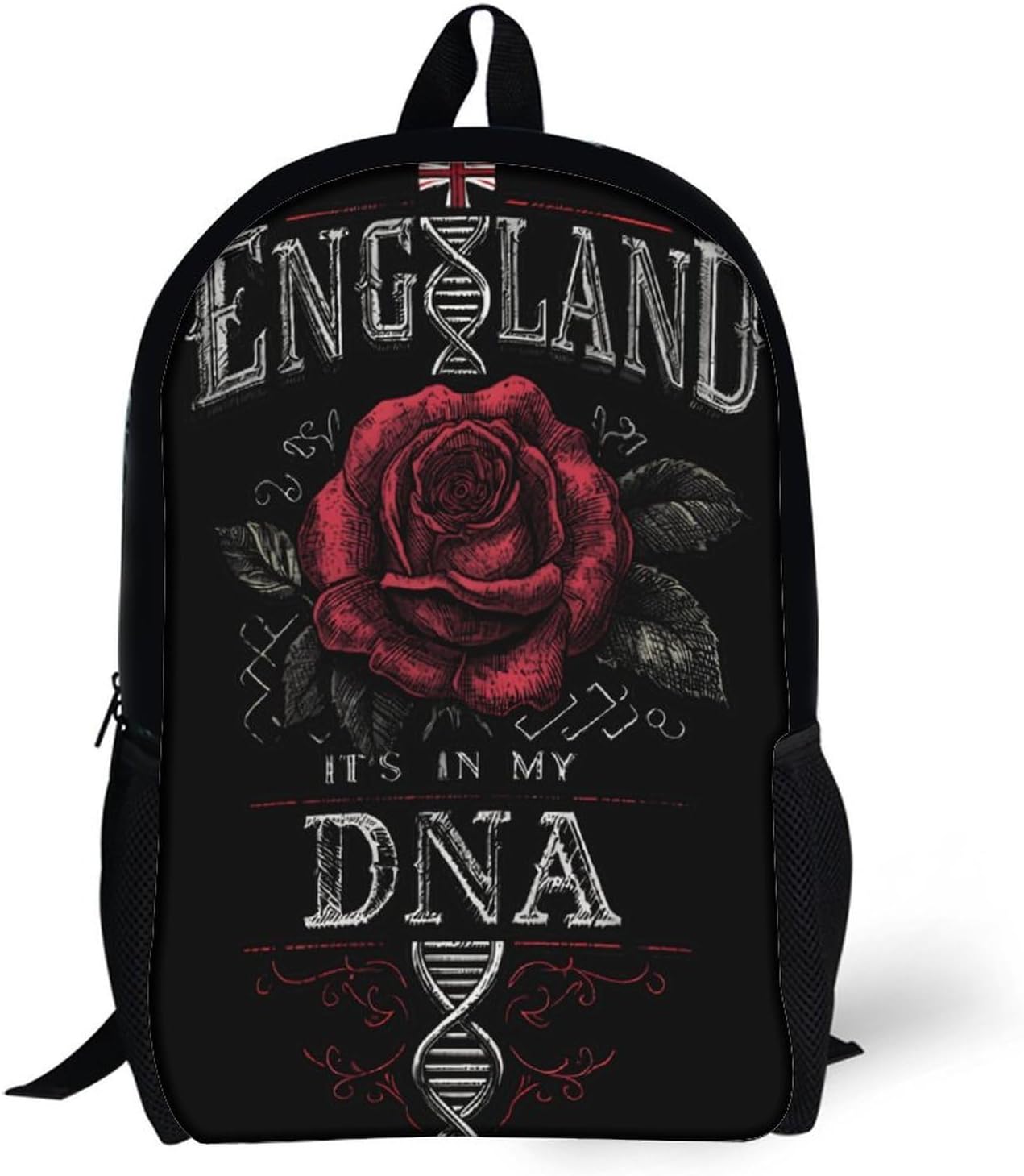 England It's in My DNA Rose Flag Unisex Backpack 17" Casual Daypacks Simple Shoulders Bag for Camping Hiking Travel Gear