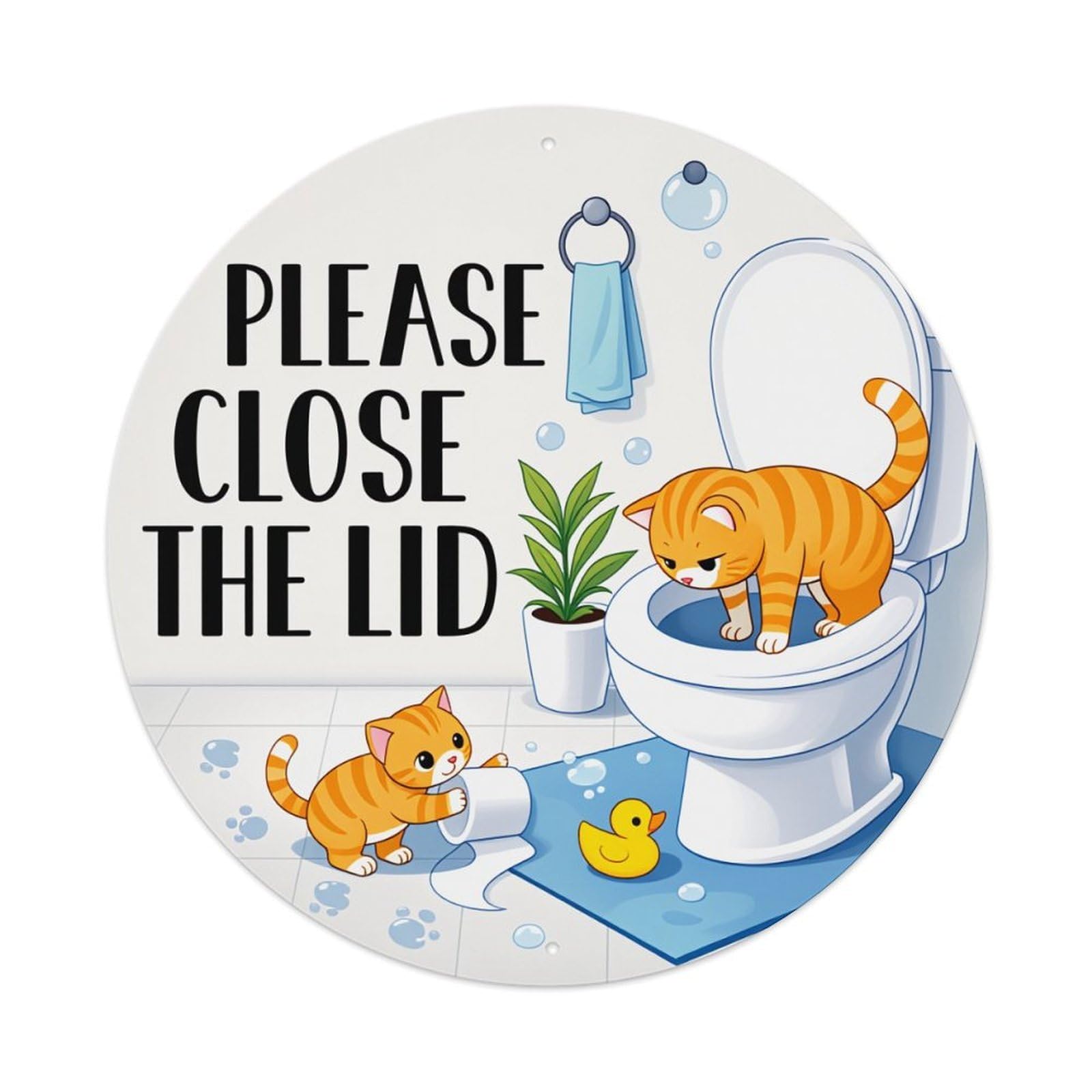 Cat Toilet Duck Towel Plant Metal Tin Sign Vintage Garden Bedroom Cafe Bar Man Cave Home Wall Decor Metal Poster 8x8 inches