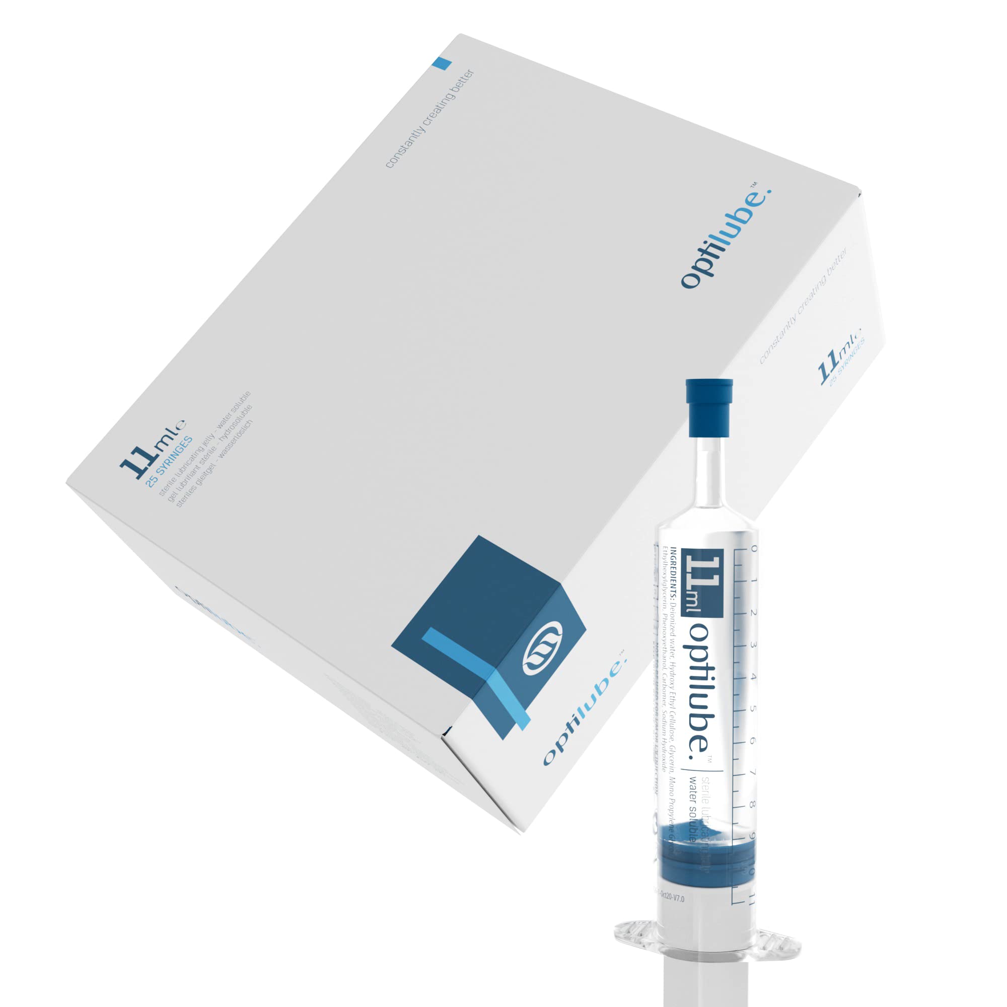 Jeringas OptiLube: gelatina lubricante estéril en jeringas de 6 ml y 11 ml, soluble en agua y pH equilibrado en formato de jeringa fácil de usar (paquete de 25) (Jeringas OptiLube 11ml - Caja de 25)