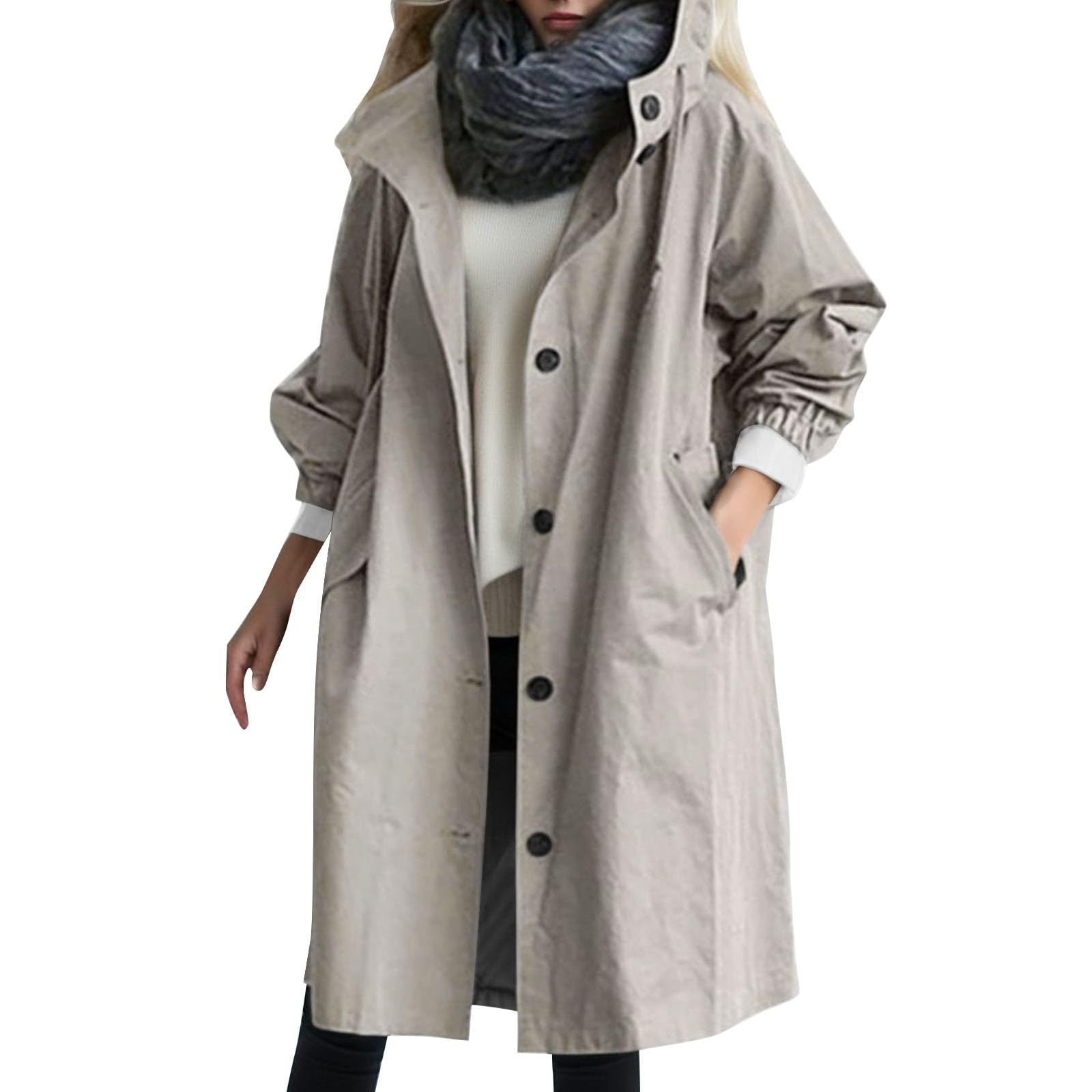 Trench Coat Women Trendy Oversized Causal Single Breasted Hooded Long Jacket Windproof Overcoat Spring Fall Outerwear