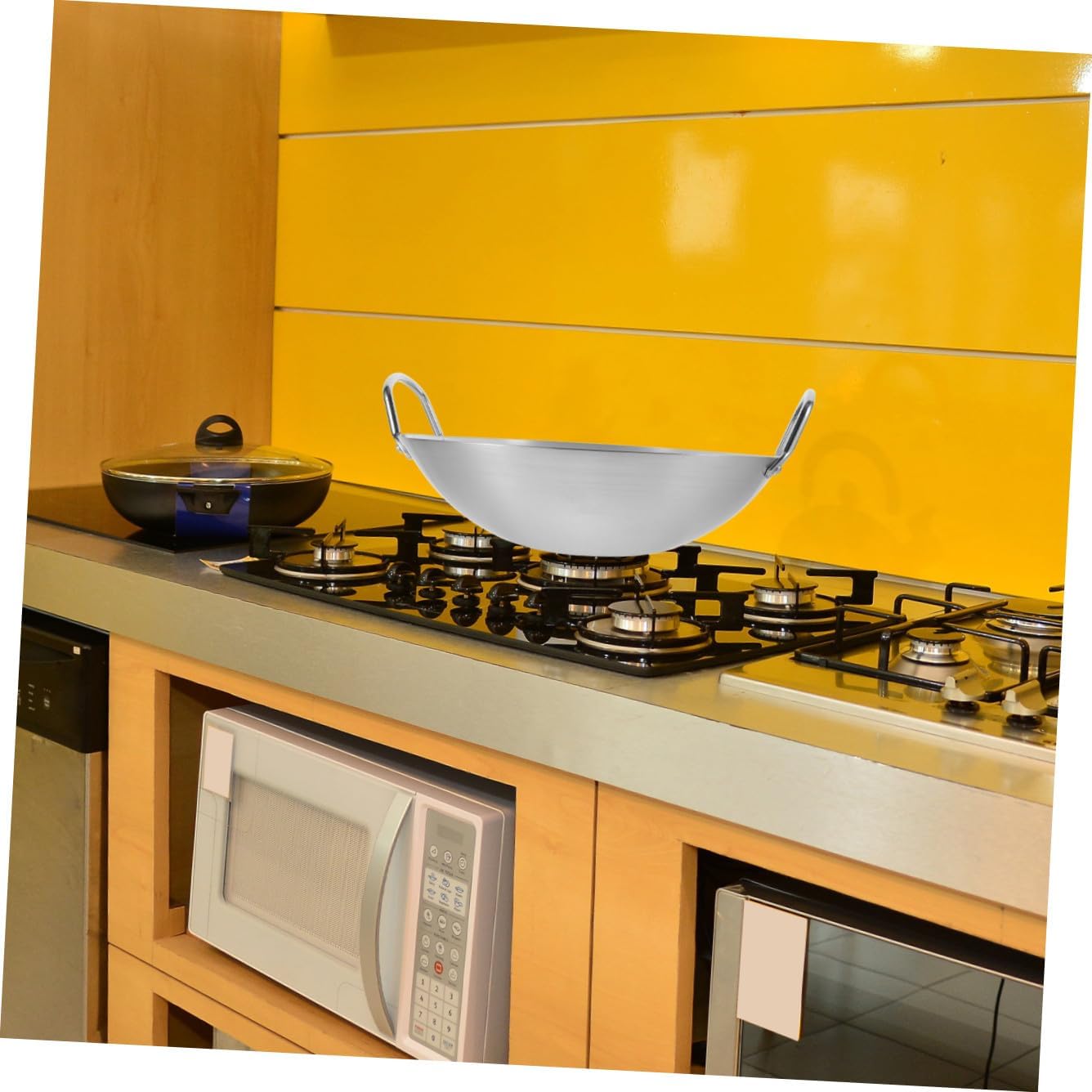 Kichvoe Stainless Steel Wok Bottom Fry Pan Capacity Cooking Pot for Home and Restaurant Use Compatible with Gas Stoves Even Heat Distribution Kitchen Supply