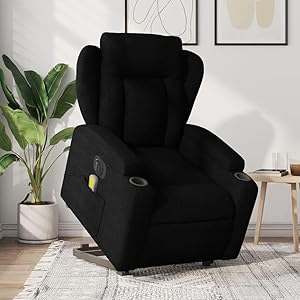 IKAYAA Sillón de Masaje Sillón Relax Eléctrico con Elevador Levanta Personas Mayores Sofá Relax con Bolsillos Laterales y Posavasos Negro N2A1