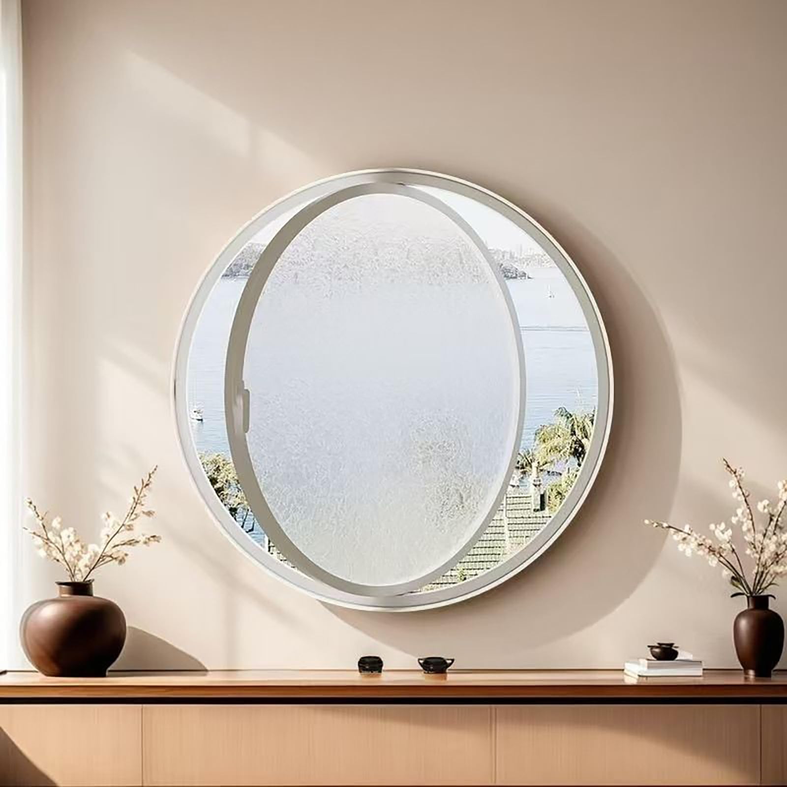 Round Rotating Glass Windows, Aluminum Alloy Round Rotating Porthole Window with Sun-Protection Film and Gloves, with Tempered Glass for Cake Shop(White A,50cm/19.6in)