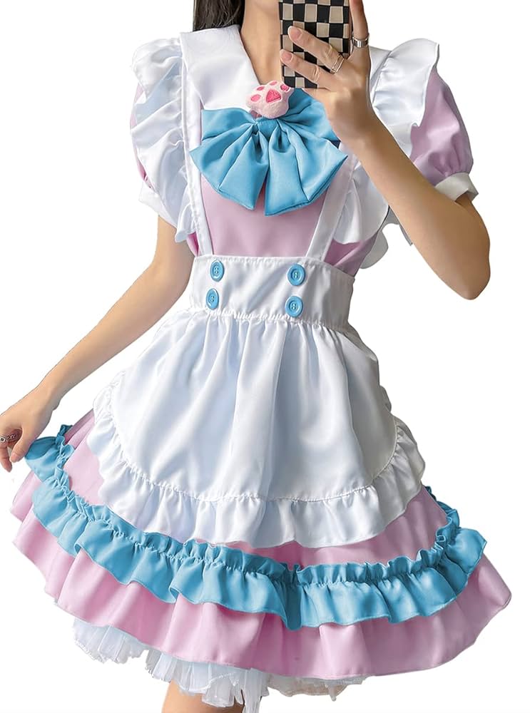 Amazon.co.jp: [FULINE] メイド 服 半袖 コスプレ 衣装 ロリータ