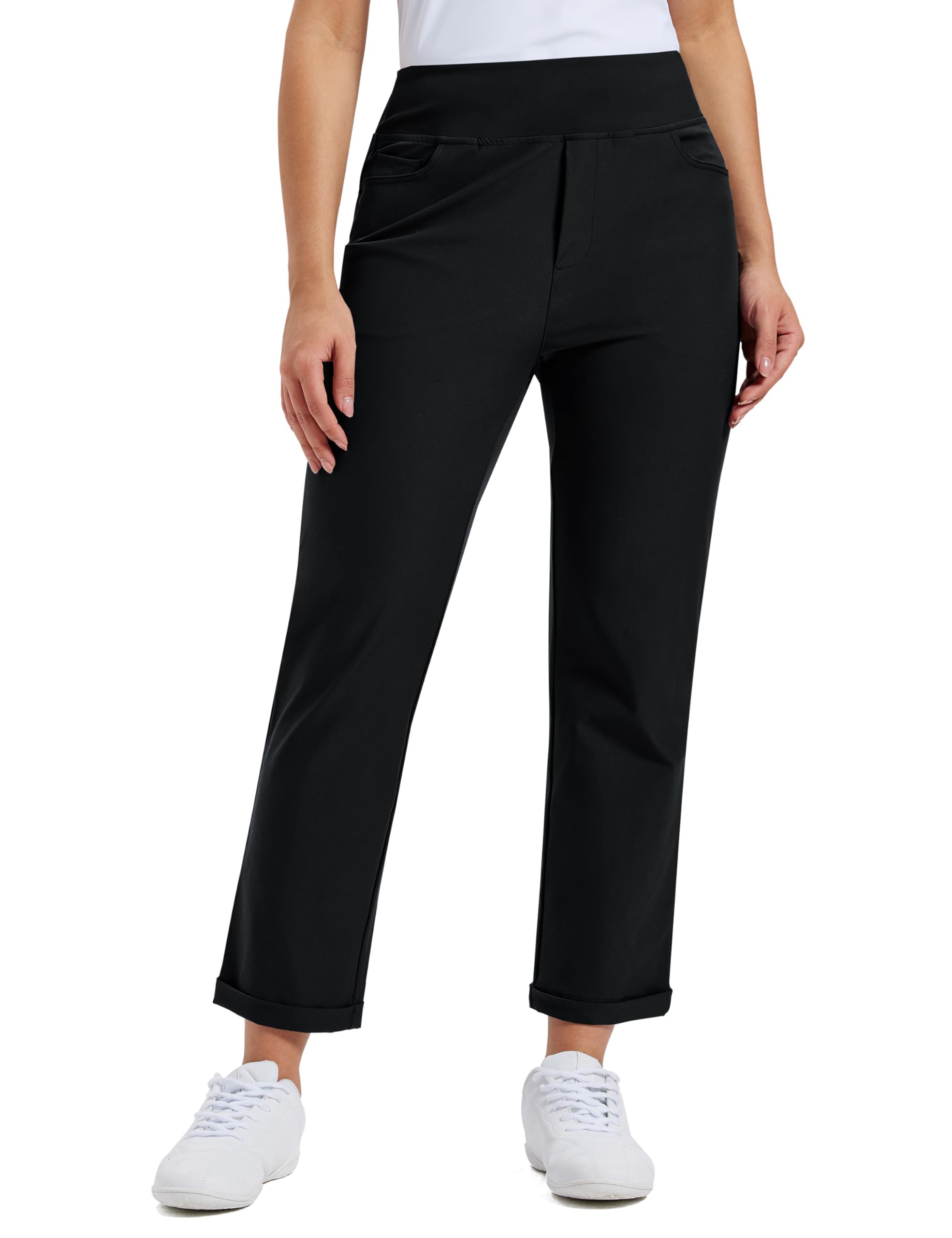 MoFiz Pantalon de Golf pour Femme avec Poches Pantalon Bureau de Extensible Pantalons de Business avec Ceinture élastique imperméable pour Sport, Voyage et Travail UPF50+
