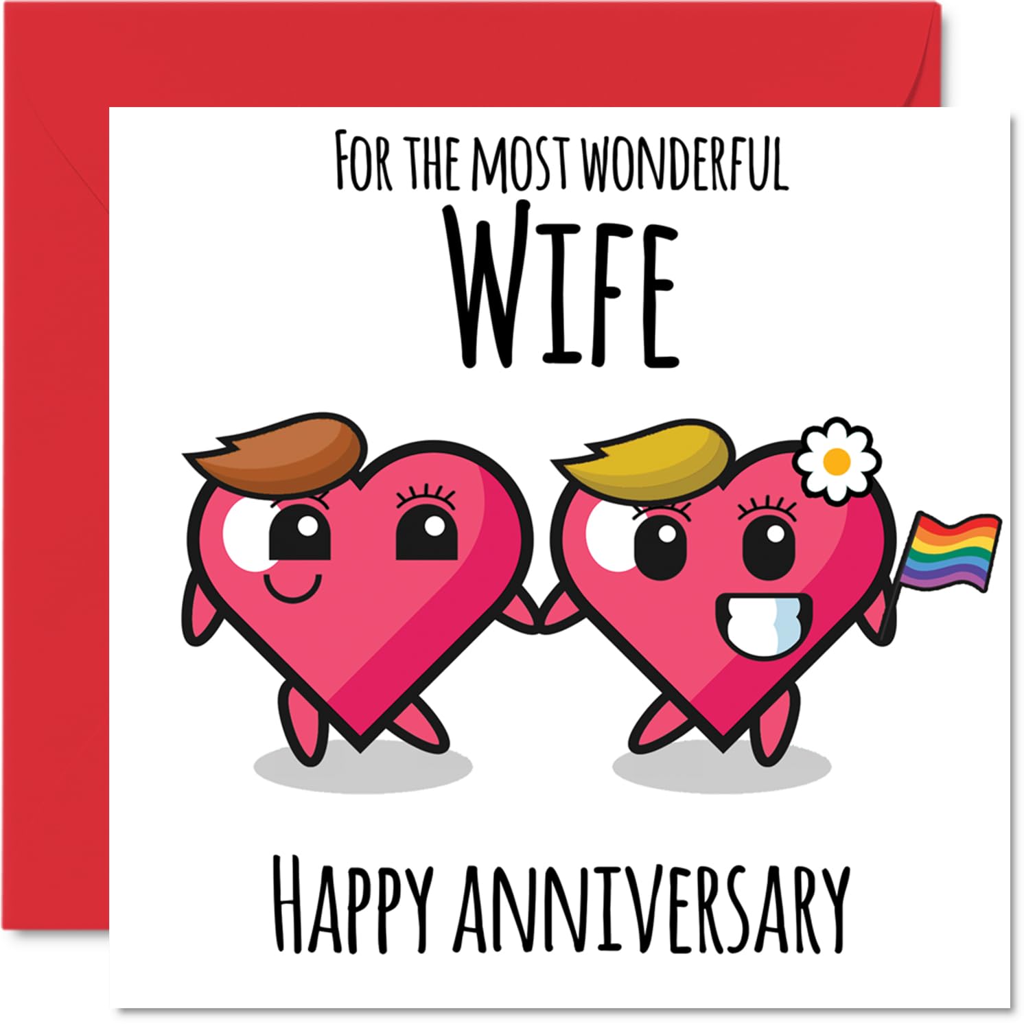 LGBT Anniversary Card - Wonderful Wife - Happy Wedding Anniversary Cards for Wife Partner, 145mm Greeting Cards for Anniversaries