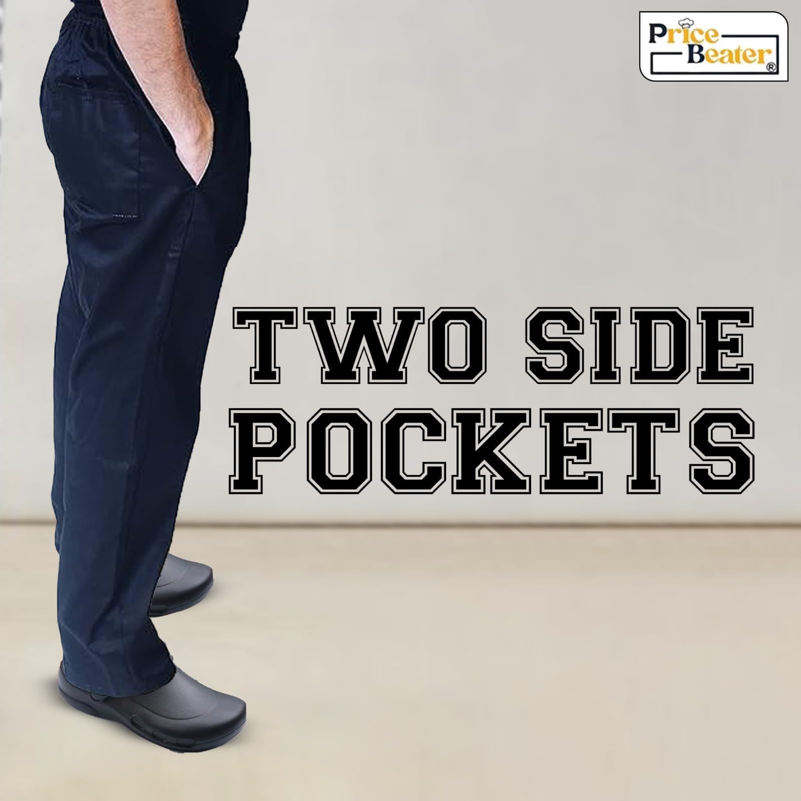 PRICE BEATER Pantalon de chef professionnel pour uniforme de cuisine unisexe adulte en polycoton classique, taille élastique, idéal pour un usage quotidien