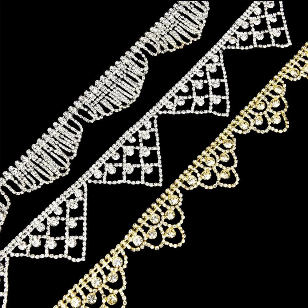 Frędzle z kryształkami, Szklane frędzle z kryształkami i przyszytymi wykończeniami Złoto Srebro 45-90 cm(Style 3,45cm long)