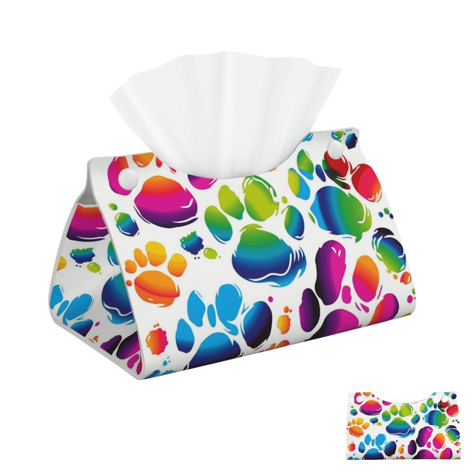 Colorful Dog Paw Print Tissue Box Cover Square Cube Boxes