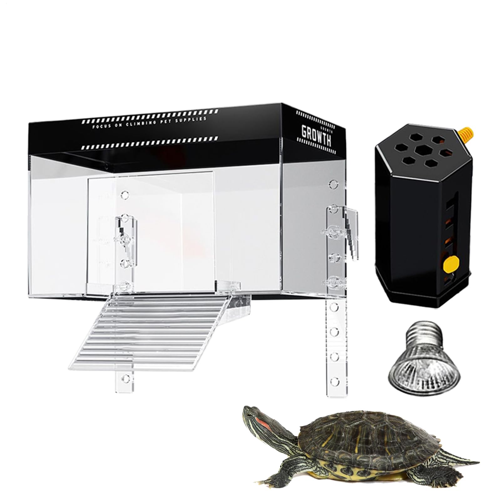 Turtle Basking Dock – Aquatic Reptile with Lid, Enclosure Habitat | Pet Turtle Tank Resting Land for Terrapin Observation, Semi-Aquatic Cage for Home Balcony Restaurant Use